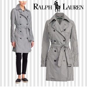 Ralph Lauren Coat Women's 2 Gingham Twill Trench Plaid Rain Double Breasted Belt